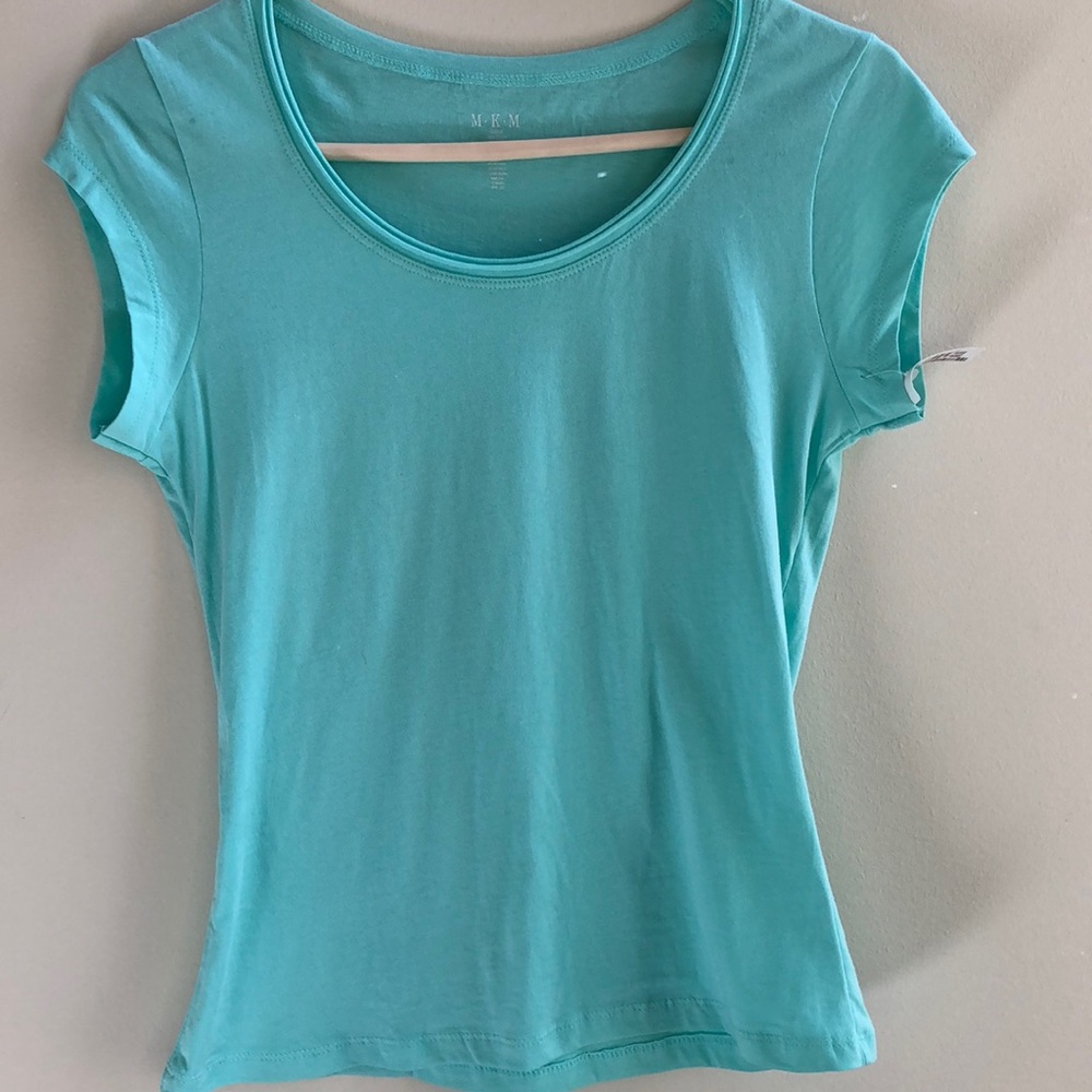 New scoop neck t-shirt, cap sleeve, teal color, 100% cotton, size Small